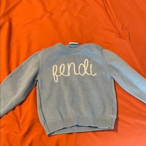 Fendi Light Blue Sweater with Cream Logo